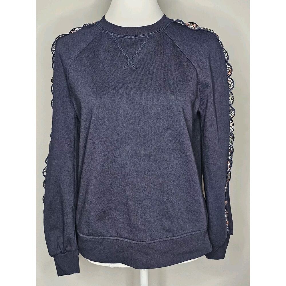 Boden Navy Women’s Sweatshirt Ruffle Sleeves Floral Design - Size 6 - Picture 13 of 13